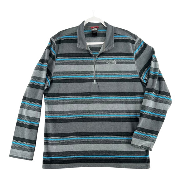 The North Face Black Gray Blue Stripe 1/4 Zip Fleece Pullover Mens Size X-Large‎ - Picture 1 of 9